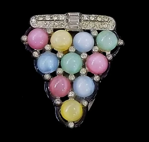 Antiguo broche de piel vestido clip vidrio uvas estrás pavé esmalte negro vintage - Imagen 1 de 12