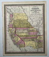 Vintage Original Map CALIFORNIA Western Territories 1853 Cowperthwaite VG+ Cond