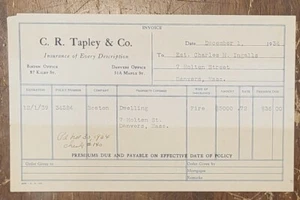1934 Letterhead Boston Massachusetts CR Tapley Insurance of all Kinds - Picture 1 of 1