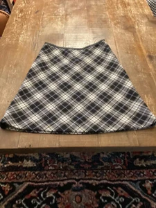 AK Anne Klein Leather Trim 100% Virgin Wool Plaid Skirt Sz4 - Picture 1 of 6