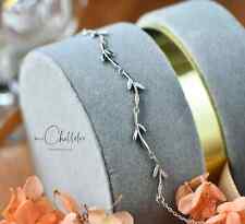 Dainty Olive Leaves Bracelet in Sterling Silver, CZ Crystal Tree Leaves Bracelet