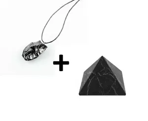 Elite shungite Pendant + shungite pyramid 3cm Fullerenes C60 Karelia Russia EMF - Picture 1 of 4