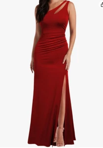 WOOSEA One Shoulder Sleeveless Split Mermaid Evening Long Dress (Red, M) - Picture 1 of 3