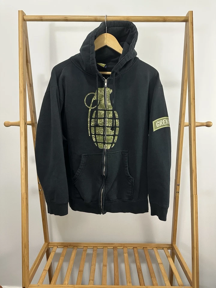 De Colección Grenade Bomb Cyber Goth Y2K Skate Grunge Cremallera Completa Sudadera con Capucha Talla M Foto 1 de 4