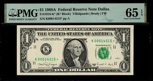 1988A $1 DALLAS STAR NOTE PMG 65 EPQ and Embossing Fr 1916-K* FW FRN K00014315* - Picture 1 of 3