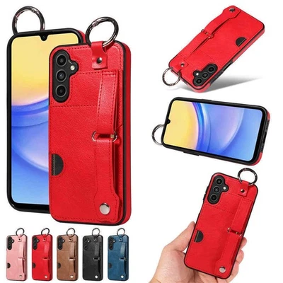 Wristband Leather Card Phone Case For Samsung A15 A25 A14 A34 A23 A53 A13 A54 - Image 1 of 4