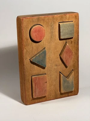 Rompecabezas de clasificación de formas vintage - juguete de madera maciza/pieza de arte popular Foto 1 de 4