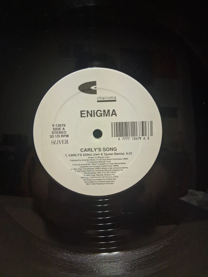 Enigma Carly's Song (Jam & Spoon Remix) 12" 1993 Charisma Y-12679 PROMO - Image 1 of 3