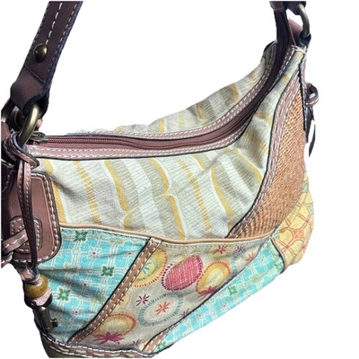 Bolso de hombro vintage de tapiz de cuero y lona con estampado mixto fósil Foto 1 de 4