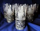8 Dutch 5.75" Sterling Fretwork Mounted Etched & Engraved Water Glasses C. 1910
