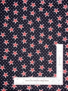 Patriotic Fabric Large & Small Red White Stars on Navy Cotton Santee By The Yard - Picture 1 of 1