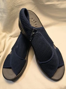 Easy Street  "Comfort Wave" Navy Fabric open toe slingback wedges Sz 12M, - Picture 1 of 7