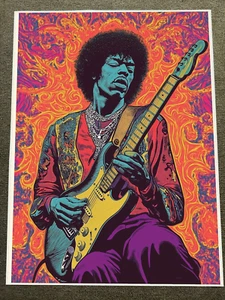 Jimi Hendrix Gitarrenkunst in psychedelischen Farben Poster 18 x 24 Zoll - Bild 1 von 1
