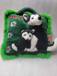 NEW Adorable Husky Dog & Pup Wolf Realistic Plush OH Canada 3D Throw Pillow 12" - Picture 1 of 6