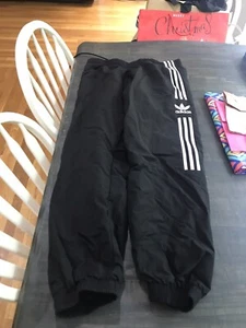 VINTAGE Adidas Jogging Pants Black With White Trefoil Tapered Leg XL - Picture 1 of 6