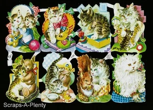 Chatarra troquelada estilo vintage alemán en relieve - Dulces gatitos / gatos EF7120 - Imagen 1 de 1