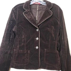 Vintage Kikit Jeans Corduroy Velvet Jacket M Brown 90s Y2K Stretch Bling Button - Picture 1 of 8