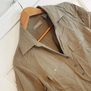 Kate Hill Silk Linen Short Sleeve Top Button Up Green Blouse  II-25 - Picture 1 of 7