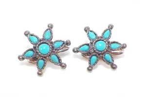 Earrings Clip On Imitation Turquoise & Silvertone Metal Star Retro Vintage - Picture 1 of 2