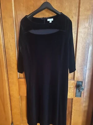 Susan Graver размер 1 X черный эластичной бархата 3/4 рукав платье с сеткой вставки новый без ЯРЛЫКОВ - Изображение 1 из 4