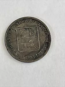 1903 Venezuela 1 Bolivar Silver Fine Nice Luster RARE R-175 - Picture 1 of 3