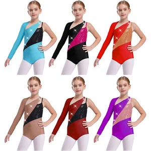 Kids Girls Bodysuit Athletic Rompers Workout Unitard Roller Leotard Performance - Picture 1 of 50