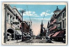 1920 View George Street Streetcar New Brunswick New Jersey NJ Vintage Postcard