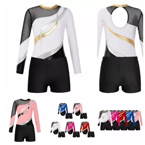 Girls Unitard Jumpsuit Dancewear Fitness Leotards Tracksuit With Shorts Ballet - Picture 1 of 71