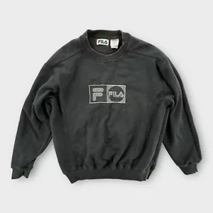 VINTAGE FILA Sweatshirt Mens Medium Black Logo Embroidered Y2K Pullover Jacket - Picture 1 of 8