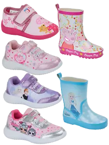 KIDS GIRLS CHARACTER FROZEN PEPPA PIG LOL TRAINERS SLIPPERS WELLINGTONS WELLIES - Picture 1 of 6