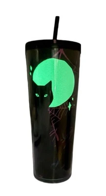 NEW Starbucks Limited 2021 Halloween Glow in the Dark 24oz Cup Tumbler Black Cat - Image 1 of 4