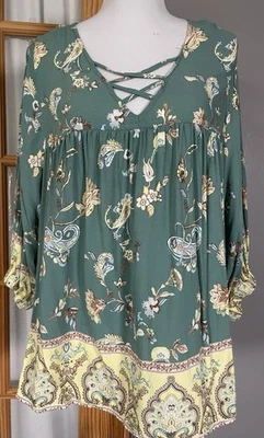 Blusa Cato Floral Cachemira De Gran Tamaño Para Mujer’s L Niveles Correas Entrecruzadas Campesina Foto 1 de 4