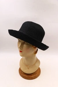 Sombrero Eric Javits Tejido Negro Sol Ala Volteada LN Talla Única 12" - Imagen 1 de 8