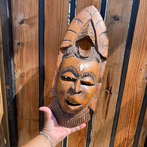 African Wood Craved Mask 17 1/2in - Picture 1 of 5