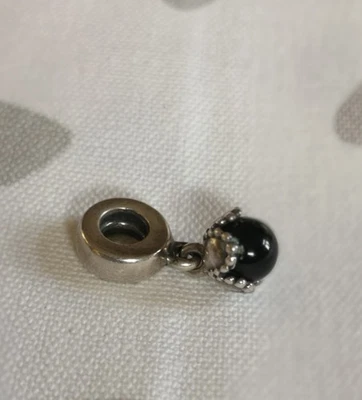 Pandora Mini Charm Anhänger Für Pandora Armband, Blüte Mit Schwarzer Glas Perle - Bild 1 von 4
