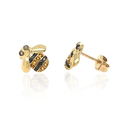 9ct Yellow Gold Diamond & Citrine Bee Stud Earrings - 0.04ct - Image 1 of 4