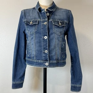 Maurices Womens Blue Denim Jean Jacket Size M Button Front Long Sleeve Pockets - Picture 1 of 14