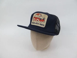 Vintage Snapback Trucker Cap Hat Fisher Auto Parts Padded Mesh Blue Patch - Picture 1 of 3