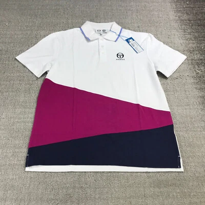 Nueva Camisa Polo Sergio Tacchini Para Hombres Pequeña Raqueta Púrpura Azul Blanco Piqué Informal Foto 1 de 4