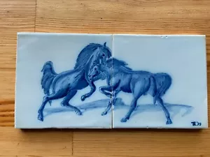 KOSTENLOSER VERSAND Unikat FLIESE Tableau MAKKUM Tichelaar Holland Pferde - Bild 1 von 9