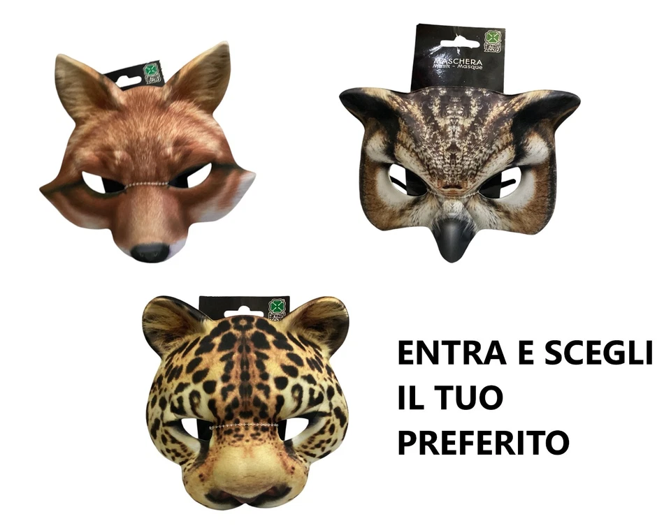 CARNEVALE HALLOWEEN MASCHERA LEOPARDO GUFO VOLPE IN TESSUTO SU CARTONCINO BIMBO - Immagine 1 di 1