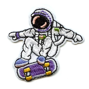 Small Astronaut Riding A Skateboard Embroidered Iron On Patch - Picture 1 of 2