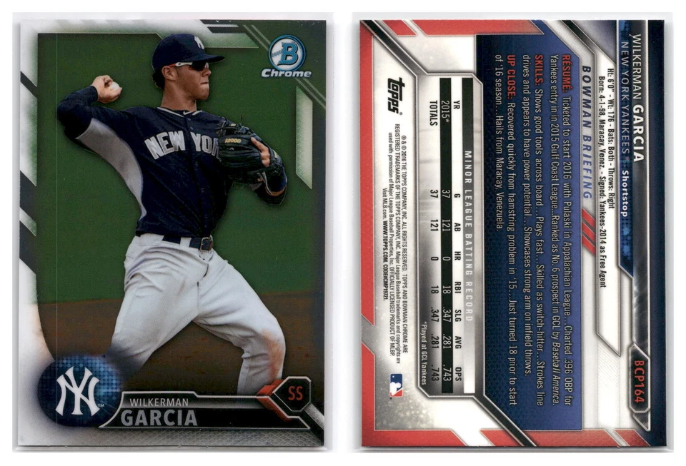 2016 Bowman Chrome Prospects #BCP164 Wilkerman Garcia - New York Yankees - Image 1 of 1