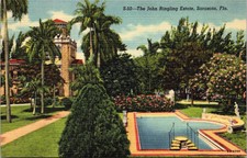 Historic John Ringling Estate Grounds Sarasota Florida Gardens Linen Postcard
