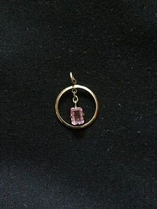 10K Yellow Gold Pendant with Hanging Emerald-Cut Pink Topaz - Picture 1 of 8