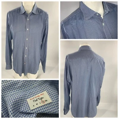 Camisa Paul Taylor Botón XL Hombres Azul Cuadros Algodón Spandex Italia YGI F2-415 Foto 1 de 4