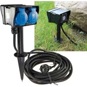 ChiliTec Gartensteckdose mit Erdspieß, 2-fach IP44, 2m Kabel, Zeitschaltuhr - Bild 1 von 5