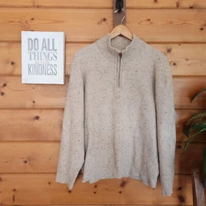Jos A Bank Lambswool Wool Sweater 1/4 Zip Beige Flecked Melange Pullover Gr. XL - Bild 1 von 7