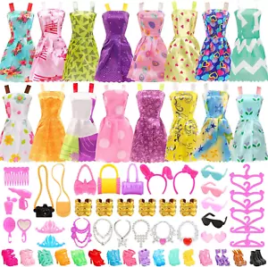 53 Pcs Doll Clothes and Accessories 10 Pcs Party Dresses with 42 Pcs Shoes, Crow - Picture 1 of 11