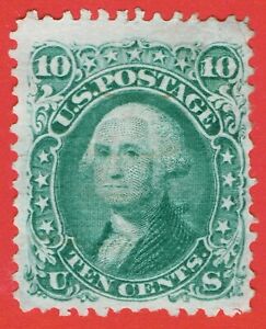 [:28] USA 1868 Scott#89 used 10¢ green E-GRILL cv:$325 (pen cancel removed)